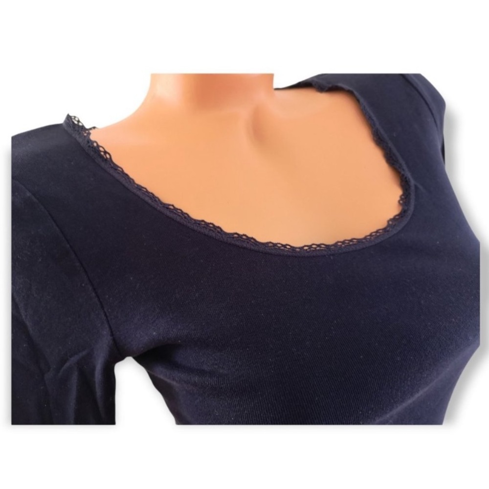 H&M Scoop Neck Long Sleeve Cotton Shirt dark blue M